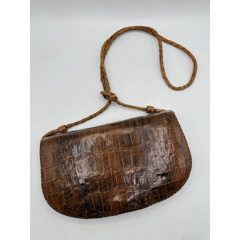 VTG 60s 70s Brown Crocodile Alligator Clutch Purse Crossbody Handbag Handmade ?
